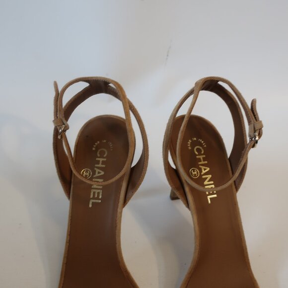 Authentic Womens Chanel Tan Suede Strappy Ankle Strap Heels 41 US/10 - Picture 4 of 14
